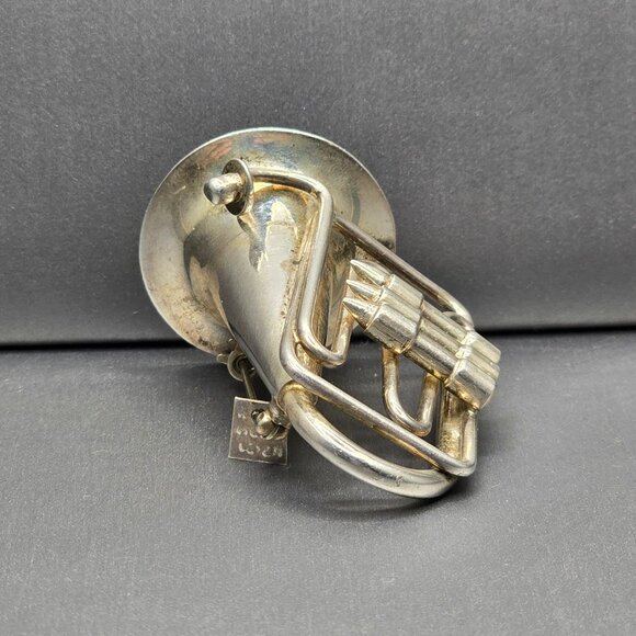 VTG Taxco Sterling Silver French Horn Brooch 2.25" TC-48 Mexico 26.87g Musician - Picture 3 of 12